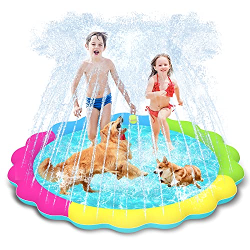 Raxurt Dog Splash Pad, 67in Anti-Slip Dog Pool Splash Pad for Dogs Kids 0.55mm Thickened Durable Bath Pool Pet Summer Outdoor Water Toys Backyard Fountain Play Mat, Colorful - color: Colorful, size: 67in