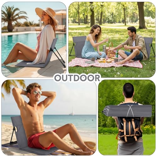 Jetec Foldable Floor Backrest Chair Portable Camping Chair with Storage Bag Light Weight Lazy Seat for Indoor Outdoor Bed Ground Park Lawn Concerts Beach Hiking - color: Grey, size: Regular