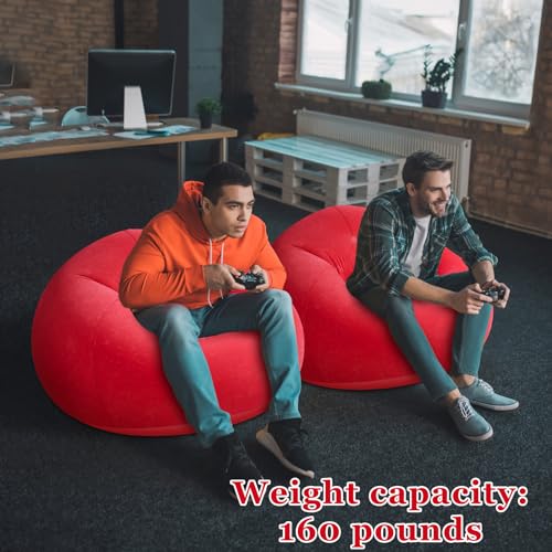 Realspring Inflatable Bean Bag Chairs Outdoor Blow up Camping Chairs Inflatable Lazy Sofa Folding Portable Bean Bag Loungers Couch for Movie Night (Red,2 Pcs) - color: Red