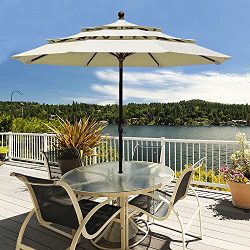 EliteShade USA 10-Year-Non-Fading 9ft 3-Tier Market Patio Umbrella, Commercial Grade Outdoor Table Umbrella with Crank Open, Windproof & UPF 50+ UV Protection, Heavy Duty Ventilation for Garden, Deck, Pool, Backyard, Beach & Bistro, Natural - color: Natur