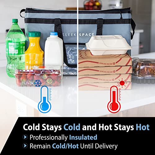 Large Insulated Collapsible Cooler for Hot or Cold Food. Thermal Picnic Lunch Pizza Bag, Frozen Food Shopping Tote