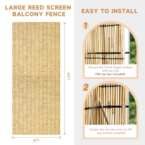 ZNCMRR Reed Fencing Rolls Natural Bamboo Fence 4 Feet High Privacy Screen Curtains Fence for Balcony Patio Garden Backyard Shades Outdoor 4FT X 16.4FT （Yellow） - color: 4X16.4 FT Yellow, size: 4X16.4 FT