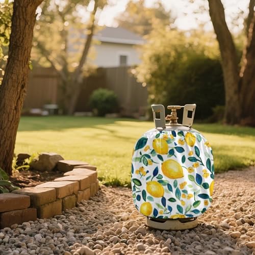 Propane Tank Covers 20lb Watercolor Lemon Outdoor Heavy Duty Waterproof Windproof Gas Tank Cylinder Cover with Elastic Brand, Dress up Your Gas Grill, Fits Standard 20lb Cylinder - color: Watercolor Lemon