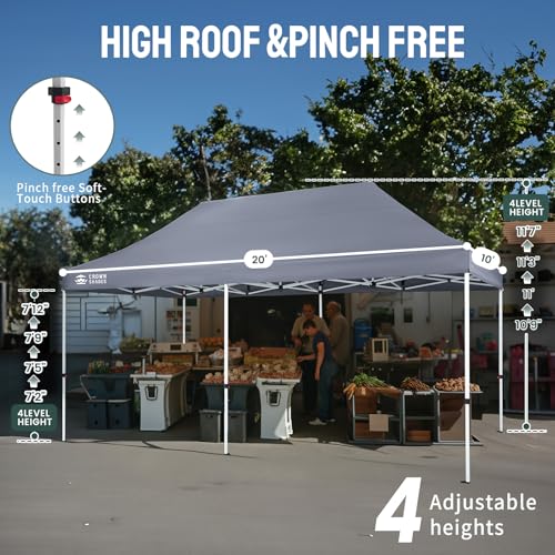 CROWN SHADES 10x20 Pop Up Canopy Tent - Commercial Canopy Tent with 400D Strength Oxford Fabric, Hexagonal Leg, 4 Upgraded Weights - Great for Trade Shows, Events,Parties & Commercial Use, Gray - color: Gray, size: 10x20