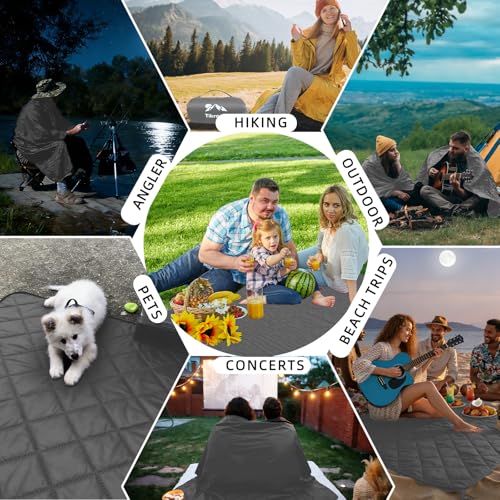 Large Waterproof Outdoor Camping Blanket, 80 x 58 inch Fleece Picnic Blankets Windproof Travel Stadium Blanket for Beaches Pets Car Camp Picnic Mat for Both Cold & Warm Weather - color: Gray