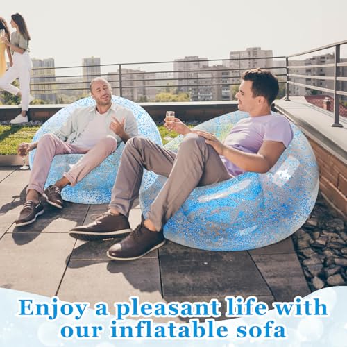 Realspring Inflatable Bean Bag Chair for Adult Bean Bag Sofa Chair Blow up Inflatable Furniture for Outdoor Living Room Bedroom Balcony Travel Party Gift Accessories(Blue Glitter,2 Pcs) - color: Blue Glitter