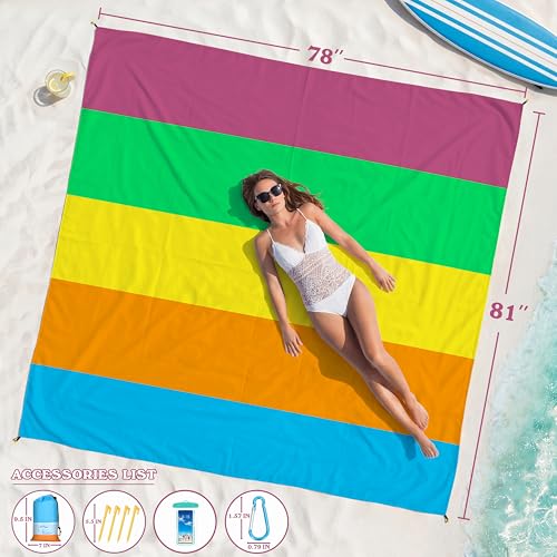 Famstar Beach Blanket Oversized Extra Large 78" X 81",Waterproof Sandproof Beach Blanket 1-7 Adults Lightweight Durable for Travel Camping Hiking Picnic - color: Multicolor, size: 78" X 81"