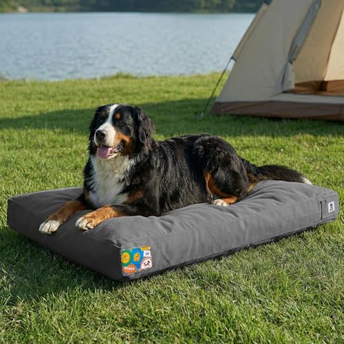 Sytopia 47 Inch Canvas Outdoor Dog Bed for XXL Dogs, Durable Dog Bed with Waterproof Machine Washable Removable Cover, Indoor Patio Pet Pad for Crate, Dark Grey - color: Dark Grey, size: XX-Large