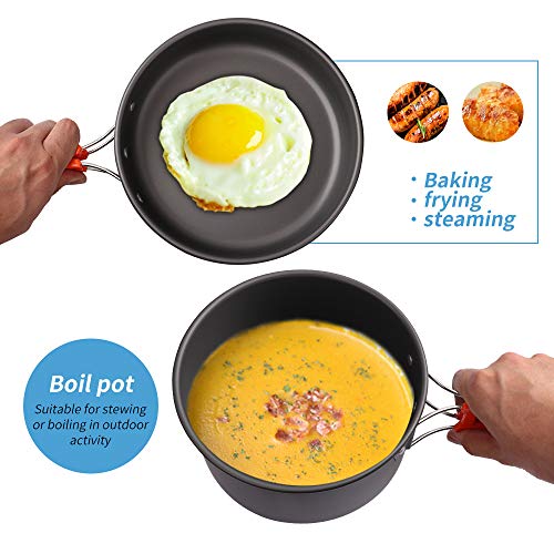 Gutsdoor Camping Cookware Set Camping Gear Campfire Utensils Non-Stick Cooking Equipment Lightweight Stackable Pot Pan Bowls with Storage Bag for Outdoor Hiking - style: 10pcs (Orange)