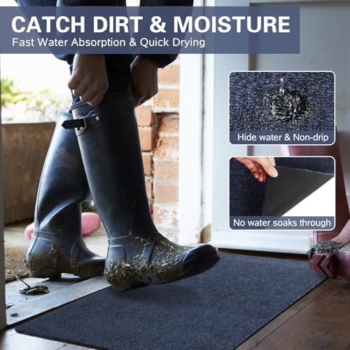 Front Door Mat Indoor and Outdoor, Non-Slip Low Profile Doormat 60"x35", Thin Yet Super Water, Quick-Drying, Dirt Resistant,No Shedding Doormats for Entrances, Garage, Pets,Hotel,Office - color: Blue, size: 2'11" x 5' (Rectangular)