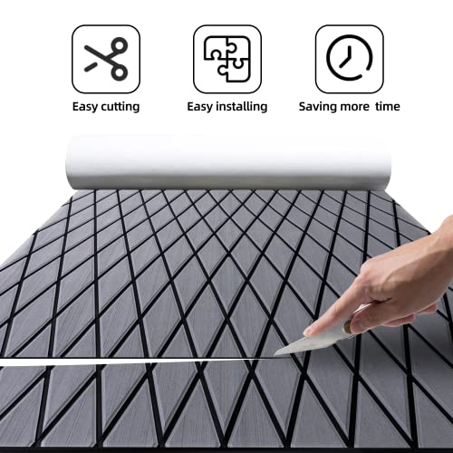 FOCEAN Boat Flooring EVA Foam Boat Decking Marine Mat Non-Slip Self-Adhesive Flooring Sheet for Motorboat Jon Boats Bass Boat Kayak RV Floor, 75''x 28'', Dark Grey with Black Lines - color: Dark Grey With Black Seam Lines, size: 75"L x 28"W x 0.2"Th