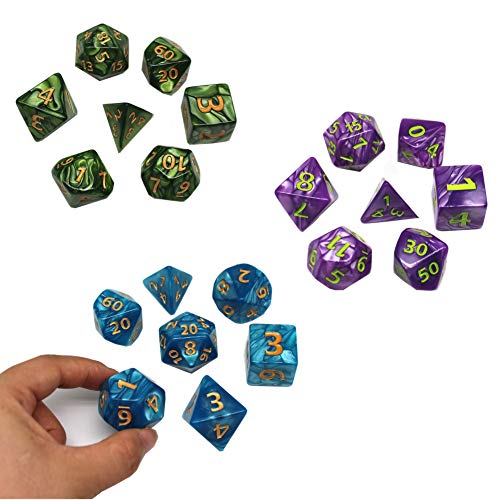 3 Pack 25mm Giant DND Dice Set for Dungeons and Dragons D&D RPG Pathfinder Role Playing Game Blue Green Purple Oversize Polyhedral Dice with Bag - color: Blue Green Purple