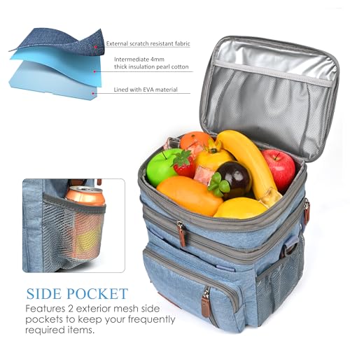 MIYCOO Lunch Bag & Lunch Box for Men Women, Double Deck Leakproof Insulated Soft Large Adult Camping Cooler bag for Work, Beach, Picnic, Travel (Blue, 15L) - color: Blue