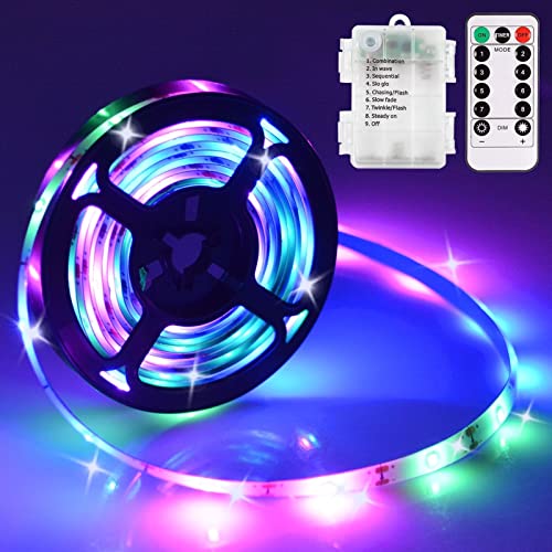 echosari 9.8FT 90Led RGB Strip Lights Battery Powered Remote Control, 8 Modes, Dimmable, Timer, Self-Adhesive, Cuttable, Waterproof, for TV Computer Monitor/Screen Decor - color: Multicolor, size: 9.8Ft