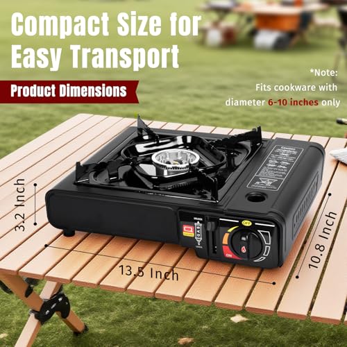SHINESTAR Butane Camping Stove with Carrying Case, Portable Stove for Camping, Hiking, Emergencies, Tailgating Essentials, 7800 BTUs Output - color: Black - 7800 BTU Butane