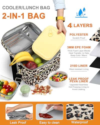 Capolo Lunch Box for Women Men Adults,Insulated Lunch Bag Leakproof Lunch Cooler Box with Removable Strap Cute Lunch Tote Bags Reusable Thermal Lunchbox for School Work Picnic(Small,Leopard) - color: Leopard, size: Small