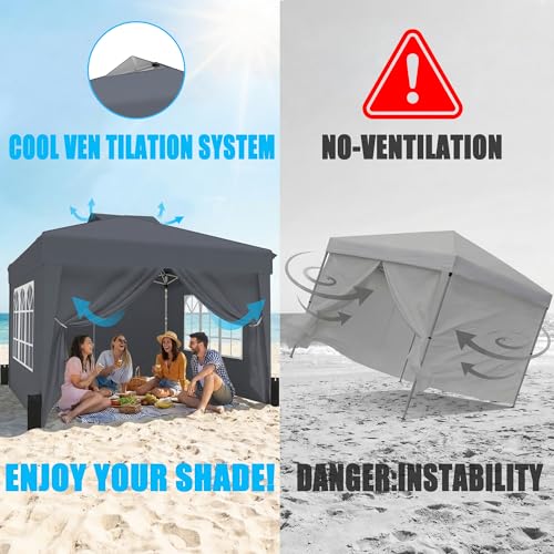 SANWAY 10x10 Pop Up Canopy Tent with Sidewalls x 4 – Easy Setup Canopy Tent, Waterproof, UV-Resistant, Portable with Carry Bag for Outdoor Events, Camping, and Backyard Parties – Dark Gray - color: Dark Gray