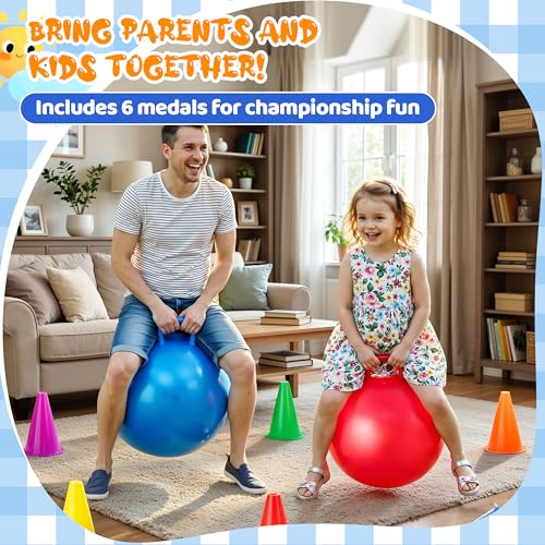 JOY SPOT! Carnival Outdoor Games Combo Set for Kids, 18 Inch Hopper Balls with Handles, Ring Toss, Bean Bags, Egg Spoon Relay Race, Fun for Backyard, Field Day, School, Birthday Parties, Family Events - style: Deluxe