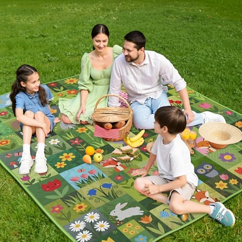 Supfitness Extra Large Picnic Blankets Waterproof Foldable (60 "x 80") Beach Blanket Waterproof Sandproof,3-Layer Thicking Mat Outdoor Packable Camping Blanket - color: Dark Green, size: 60x80in