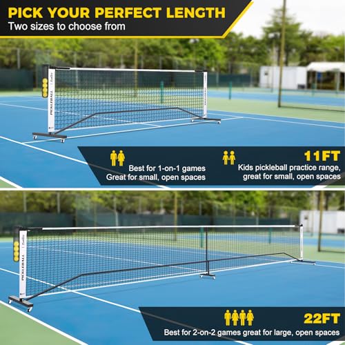 Pickleball Net with Wheels, Portable 2-in-1 Pickle Ball Net with Ball Collector,22FT Regulation Size & 11FT Half Court Size, Carry Bag, Steady Metal Frame for Outdoor Indoor Driveway - color: Black&White