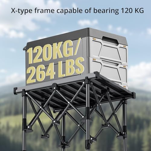 Anbte Folding Camping Table, 2 Height Adjustable Small Camping Side Table Aluminum Roll Top with Carry Bag, Stable X-Frame for Outdoor Cooking, Tailgating Picnic BBQ RV Travel, 20”x16”, 264lbs Load - size: 50.5 X 41 X [44/70] Cm
