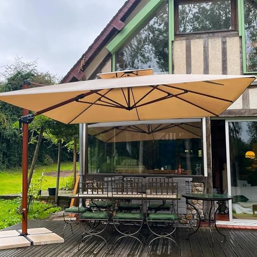 PURPLE LEAF 12ft Patio Umbrella Outdoor Square Umbrellas Large Cantilever Umbrella Windproof Offset Umbrellas Heavy Duty Sun Umbrella for Garden Deck Pool Patio, Beige - color: Beige, size: 12'X12', style: Umbrella
