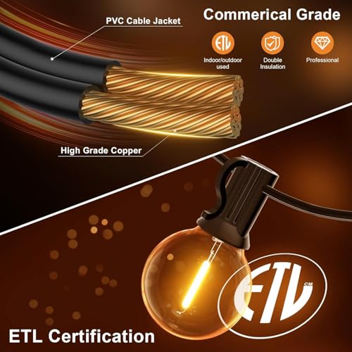 GPATIO Outdoor String Lights, 25FT G40 Bulbs Shatterproof Patio Lights, Waterproof Dimmable Hanging Outdoor Lights, Connectable LED Outside Lights for Backyard Yard Gazebo Porch Party - size: 25FT