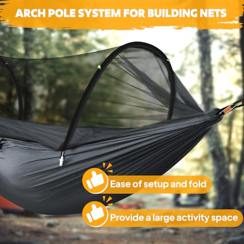 Chihee Ultra-Light Travel Camping Hammock Pop-up Net Hammock 660lbs Load Capacity,Breathable,Quick-Drying Parachute Nylon 2 Premium Carabiners,2 Tree Slings Included for Outdoor Backpacking Hiking - color: Dark Grey