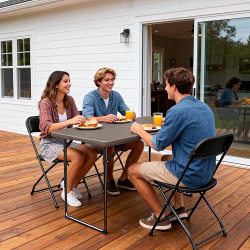 Folding Table, 4FT Foldable Picnic Table with Carrying Handle, Heavy Duty Fold-in-Half Portable Table for Weddings, Camping, RV Travel, Parties, BBQs, and Indoor Use, Easy to Fold and Store, Khaki - color: Khaki, size: 4FT