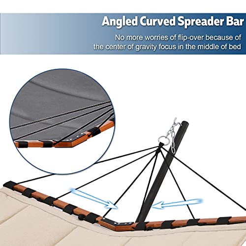 TegerDeger 12FT 2 Person Hammock with Stand Included 55 x 79IN Large Hammock 450LB Capacity with Hardwood Spreader Bar & Nylon Rope for Outside, Patio, Garden, Backyard, Beach - Deep Gray - color: Deep Gray