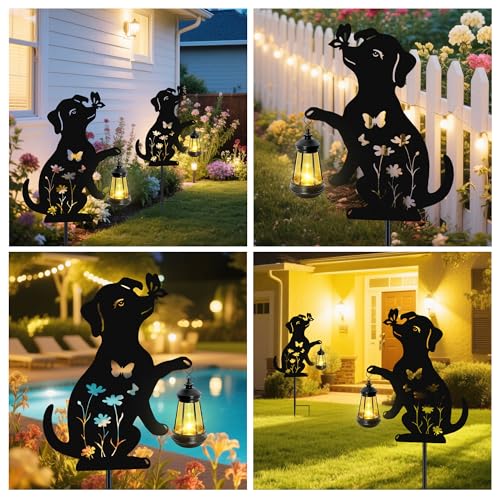 Solar Lights Outdoor Stakes, Metal Dog Solar Lights,Birthday Gifts for Women Mom Grandma, Waterproof Hanging Lantern Garden Ornaments Decor Outside Backyard, Yard Art, Patio, Pathway - color: Dog-Warm White-1 Pack
