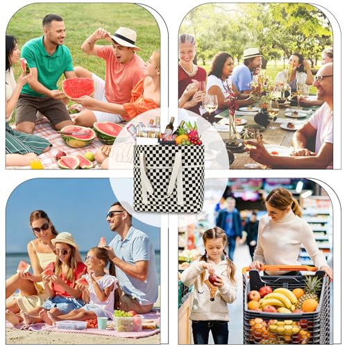 Corduroy Insulated Cooler Bag, Large Reusable Grocery Bags with Zippered Top, Collapsible Soft Sided Cooler Tote for Hot and Cold Food, for Beach, Travel, Picnic and Camping