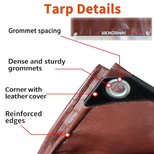 Tarps Heavy Duty Waterproof 12x16ft, 16Mil Poly Tarps with Grommets, UV Resistant, Brown Multipurpose Tarpaulin with Reinforced Edges, Camping, Outdoor Coverings - color: Brown-16mil, size: 12'×16'