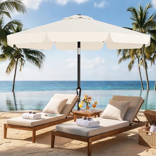 AreShark 9FT Valance Patio Umbrella, Outdoor Table Umbrella with Tilt and Crank, Outdoor Market Umbrellas W/ 8 Sturdy Ribs UV Protection for Garden, Deck, Backyard and Pool, Cream White - color: Cream White, size: 9 Ft