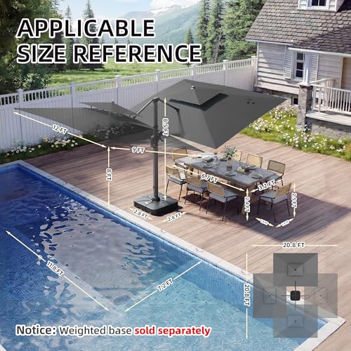 9 X 12 FT Cantilever Outdoor Patio Umbrella with Led Lights Heavy Duty Windproof Double Top Large Rectangle Offset Umbrellas with 360-degree Rotation for Garden Pool Deck Backyard, Grey - color: Grey, size: 9' X 12'- Only Umbrella(LED)