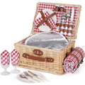 HappyPicnic Picnic Basket Set for 2 - Wicker Picnic Basket with Waterproof Blanket & Insulated Liner, Large Handmade Willow Hamper with Cutlery Kit for Outdoor, Picnic, Camping, Party, Holidays (Red) - color: Red Check