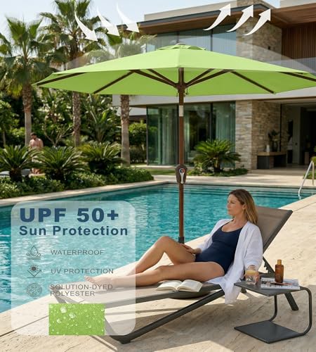 PatioKingdom 10FT Patio Umbrella with Push Button Tilt and Crank, Outdoor Market Umbrella with 8 Fiberglass Ribs, UV Protection Table Umbrella for Pool,Backyard,Garden,Deck - color: Apple Green, size: 10FT