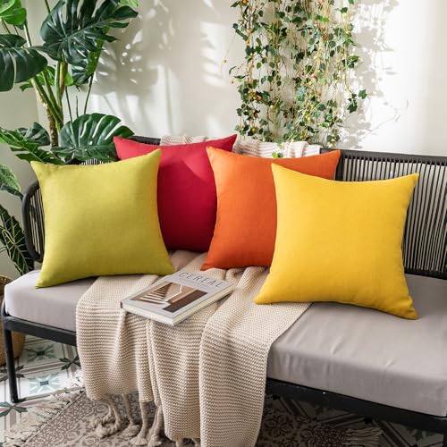 MIULEE Pack of 2 Decorative Outdoor Solid Waterproof Throw Pillow Covers Faux Linen Garden Farmhouse Cushion Cases for Summer Patio Tent Balcony Couch Sofa 16x16 Inch Mustard Yellow - color: Mustard Yellow, size: 16" x 16" (Pack of 2)
