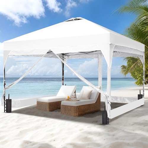 GDY 12x12FT Pop Up Canopy Tent with One Push Setup, Easy Setup Gazebo with 4 PVC Transparent Sidewalls,Includes Wheeled Bag. for Events, Parties, Camping, White. - color: White, size: 12x12 With 4 Pvc Sidewalls(one Push Setup）