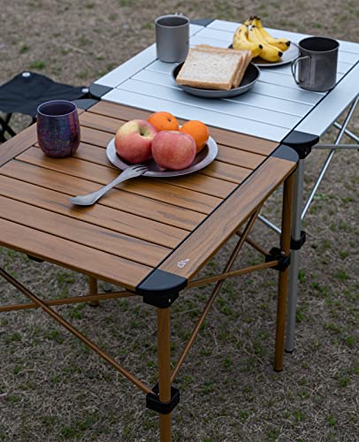 iClimb Lightweight Stable Alu. Folding Square Table Roll Up Top with Carry Bag for Camping Picnic Backyards BBQ Camp Kitchen (Nature, M) - color: Nature, size: Medium