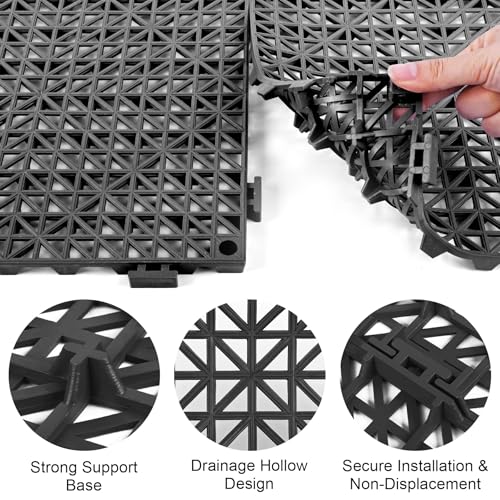 MYFAMIREA Modular Interlocking Cushion 48 Pack 11.8" x 11.8" Rubber Floor Tiles Non-Slip Splicing Drainage Mats for Deck, Black - size: 48 Pcs