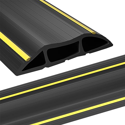 AGPTEK Heavy Duty Floor Cable Cover Cable Protector, 6.5 Ft Floor Cord Protector 3 Channels Floor Cord Cover (Mid Channel 0.93") Contains Cords, Cables and Wires, Good for Office, Home, or Outdoor - color: Black