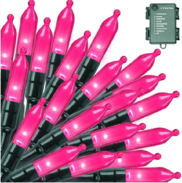 LAMPHOME 2 Pack 50 LED Pink String Lights, 16 FT Pink Mini String Lights with 9 Modes & 6 Hour Timer, Waterproof Battery Operated for Indoor Outdoor Patio Garden Party Tree Valentine's Day Decoration - color: Pink, size: 100 Count