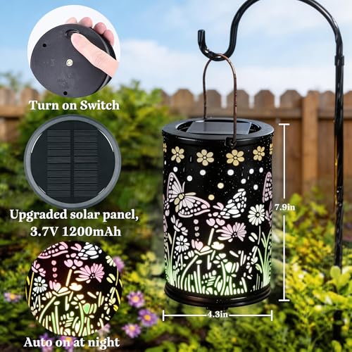 Solar Lanterns Outdoor Waterproof Solar Lights Outdoor Butterfly Gifts for Mother's Day Women Mom Grandma, Metal Hanging Solar Lights Garden Decor for Patio, Yard, Lawn, Porch, Backyard - style: Butterfly