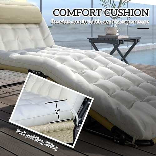 Outsunny Folding Chaise Lounge with 4-Level Reclining Back, Outdoor Tanning Chair with Cushion, Outdoor Lounge Chair with Breathable Mesh Fabric, Side Pocket, Headrest, Beige - color: Beige