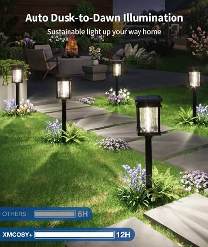 XMCOSY+ Solar Pathway Lights Outdoor, Adjustable Warm & Cool White, 50 Lumens Bright Garden Lights, 6 Pack IP65 Waterproof Landscape Lighting, Outside Lights for Front Yard Lawn Walkway Driveway Patio - size: 6 Pack