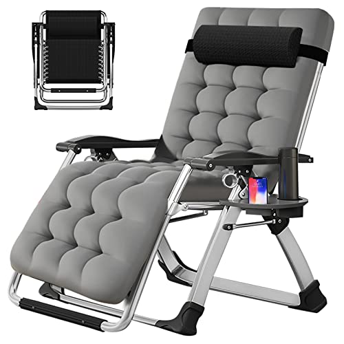 Slsy Zero Gravity Chair, Reclining Lounge Chair with Removable Cushion & Tray for Indoor and Outdoor, Patio Recliner Folding Reclining Chair - color: Buff Grey, style: Zero Gravity Chair