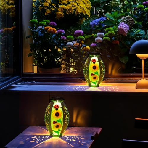 STARSOUL 2 Pack Solar Lantern Outdoor Waterproof, Hanging Solar Lantern for Patio Garden Yard Decor, Sunflower Garden Decor, Sunflower Gift for Women - color: Sunflower-B