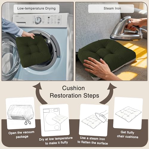 OVOV Dining Chair Cushions Set of 2 Soft Non-Slip Kitchen Chair Pads Tufted Seat Cushion with Ties for Kitchen Dining Room(18" x 16.5" x 3" Dark Green) - color: Dark Green