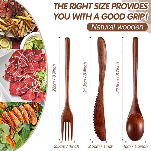 Geiserailie 12 Pcs Wooden Utensils for Eating Wooden Spoon Fork Knife Cutlery Set Kitchen Wood Dinner Flatware Tableware Set Includes Spoon, Fork, Knife